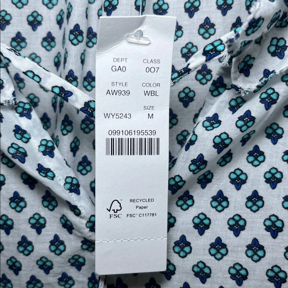 J.Crew Tie-front Ruffle Top in Blue Ribbon Block Print Organic Cotton NWT Medium - Picture 4 of 10